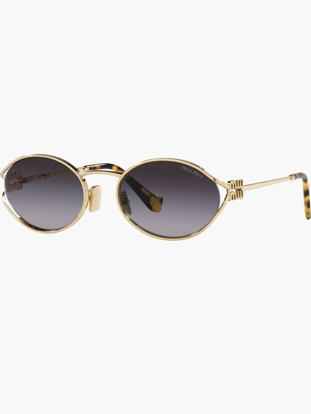 Miu Miu Gold Oval Metal Sunglasses with Grey Gradient Lenses